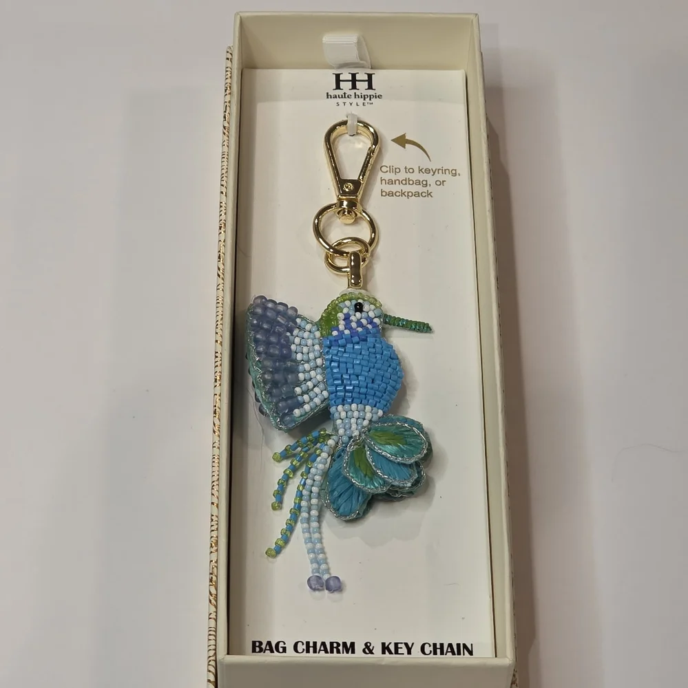 Haute Hippie Beaded Hummingbird Keychain Purse Charm New‎ - Picture 2 of 7